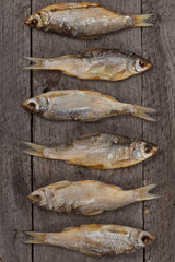 Dried and salted fish. Selective focus.