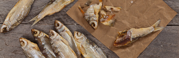 Dried salted fish. Selective focus.