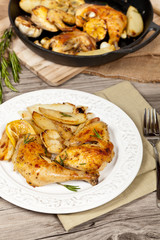 Garlic, Lemon and Rosemary Roasted Chicken. Selective focus.