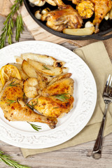 Garlic, Lemon and Rosemary Roasted Chicken. Selective focus.