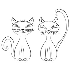 Line drawing of two cats