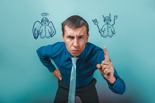 Businessman Angry Man Shows His Finger Angel Devil Demon Infogra