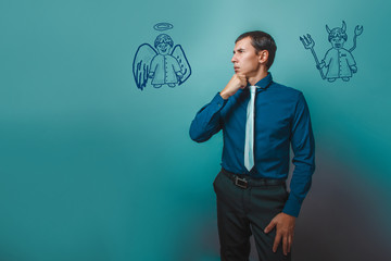 businessman man thinking looking away angel devil demon infograp