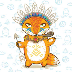 Vector illustration print of a cartoon indian fox
