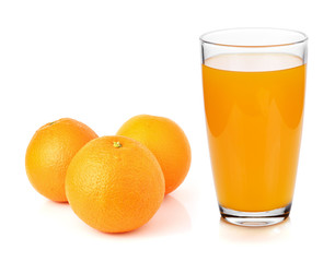 Fresh orange and glass with juice