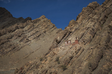 Ancient stupa on the sand mountain roadside on the way to Hemis Monastery Ladakh ,India.