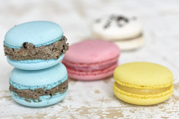 Varity macrons on wood plate