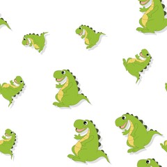 Seamless pattern with smiling dragon on white