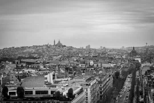 Fototapeta Montmartre from the top of 'Arc de triomphe' B&W