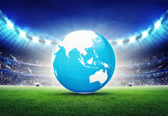 Fototapeta na wymiar football stadium with Asia globe map