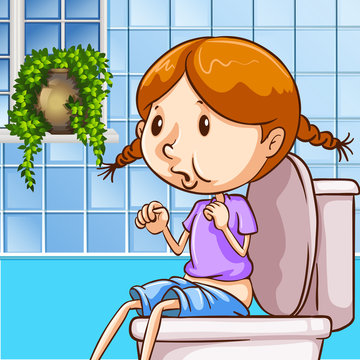 Little girl using toilet