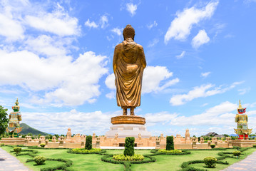 Fototapeta premium Phra Buddha Metta Pracha Thai Trai Lokanat Gandhara Anusorn memorial statue, Under The Royal Patronage of Her Majesty The Queen, Kanchanaburi Thailand.