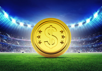 football stadium with golden Dollar coin