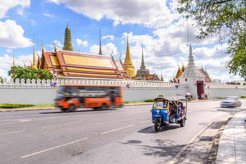 Naklejka premium Blue Tuk Tuk, Thai traditional taxi in Bangkok Thailand.