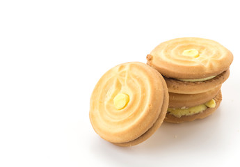 cookie biscuit with cream on white