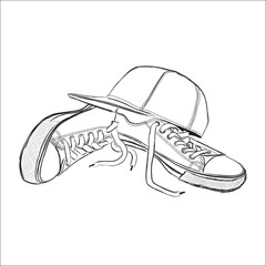 Vector illustration with sneakers and baseball cap