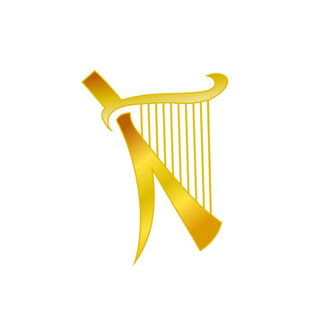 Letter K Elegant Golden Harp, Luxury Music, Arts and Premium Design