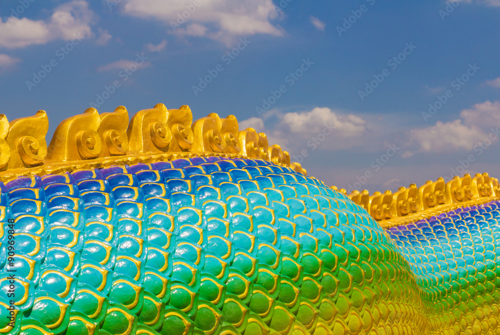 Canvas Prints The Big scaly Naga snake guarding Thai temple