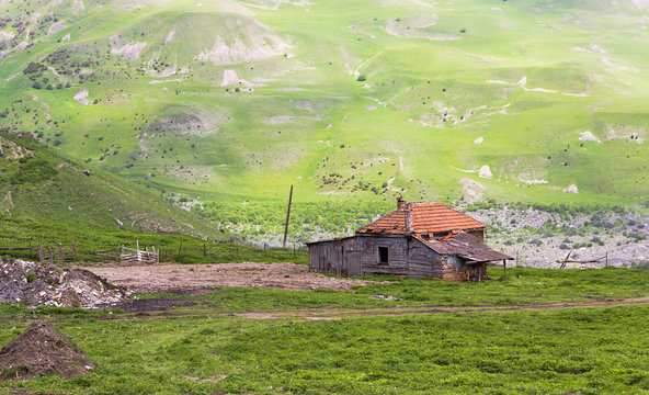  	  Abandoned house in the Karmadon gorge.North Ossetia.