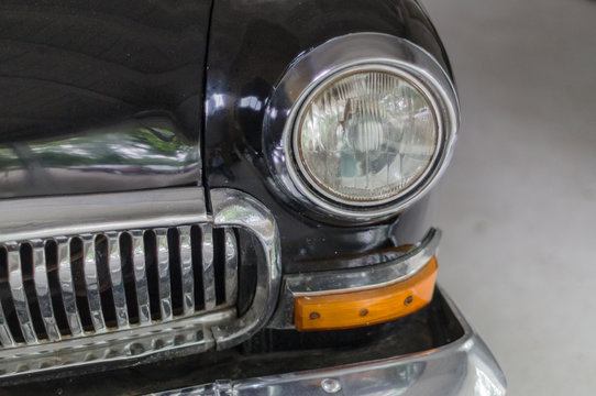 Head-light and grille of old soviet retro style car