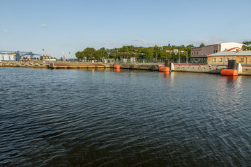 Fototapeta premium Port cranes and other machinery pictures were taken in summer