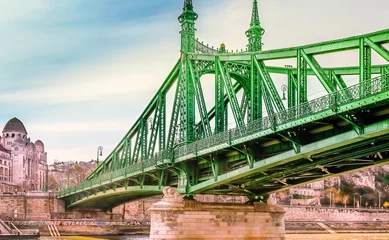 Fotobehang Kettingbrug Liberty Bridge over the Danube river in Budapest, Hungary
