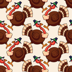Thankskiving Cartoon Turkey Seamless Pattern