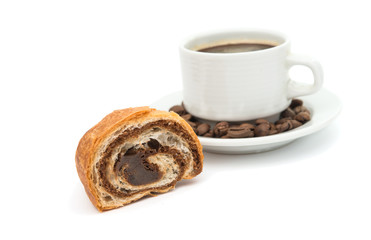 chocolate croissant with coffee