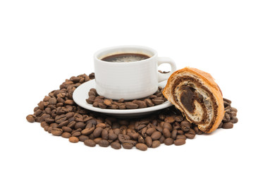 cup of coffee with beans coffee
