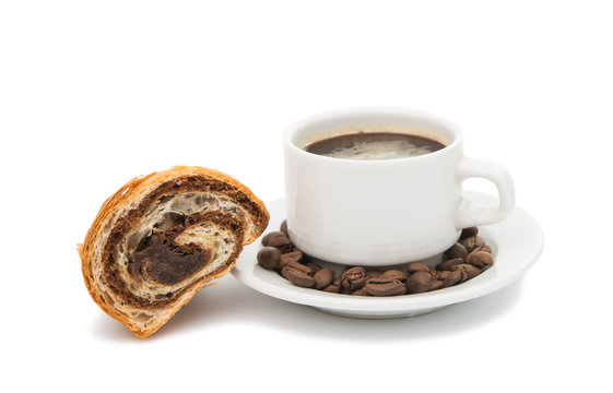 chocolate croissant with coffee