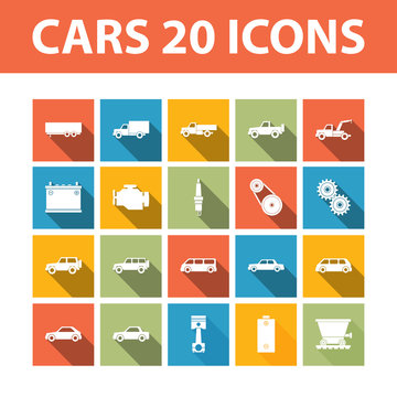 Cars 20 vector flat icons set