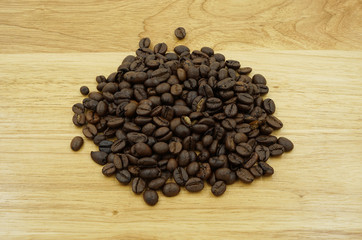coffee beans on wood block