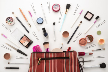 Beautiful make up bag with cosmetics 