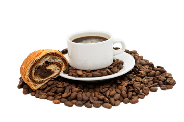 cup of coffee with beans coffee