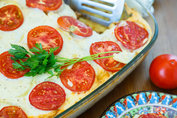 Moussaka - a traditional Greek dish with tomato