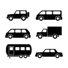 Set of car silhouettes isolated on white. Vector illustration