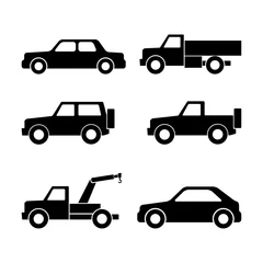 Papier Peint photo autocollant Course de voitures Set of car silhouettes isolated on white. Vector illustration