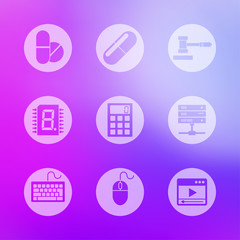 Universal modern icons for mobile or web interface on blurred background