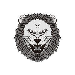 Roar Lion Head Cartoon Grayscale Vector