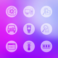 Universal modern icons for mobile or web interface on blurred background