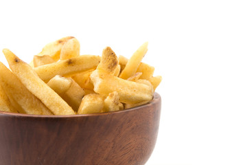 french fries on wood plate