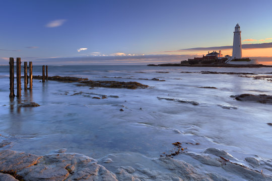 Sunrise over St. Mary's Lighthouse, Whitley Bay, England