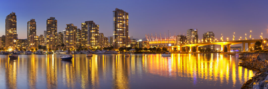 Vancouver, British Columbia, Canada skyline across the water at