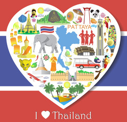 Naklejka premium Thailand love. Set vector icons and symbols in form of heart