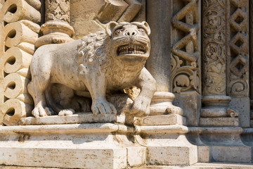 Lion statue in Vajdahunyad castle - Budapest