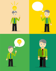 Young businessman thinking of his ideas. Set of flat design
