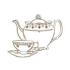 Hand made sketch of tea sets. Vector illustration. - 90980222