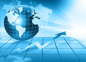 Globe and glowing lines on technological background. Technology background.Electronics, bright lines and rays, symbols of the Internet, radio, television, mobile and satellite communications