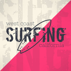 Vector surf typography in grunge design with letters background