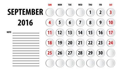 Template of calendar for 2016